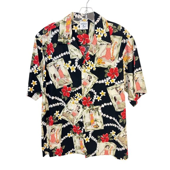 Vintage Hana Fashion Hawaiin Shirt L Floral & Hula Girl Print Size Large - Picture 1 of 6